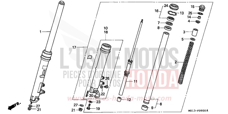 FRONT FORK for CB1000F "Big One" PEARL FADELESS WHITE (NH341K) from 1993